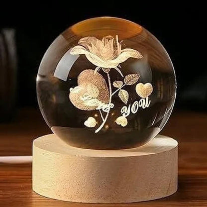 3D Crystal Ball Rose Heart ILY Lamp